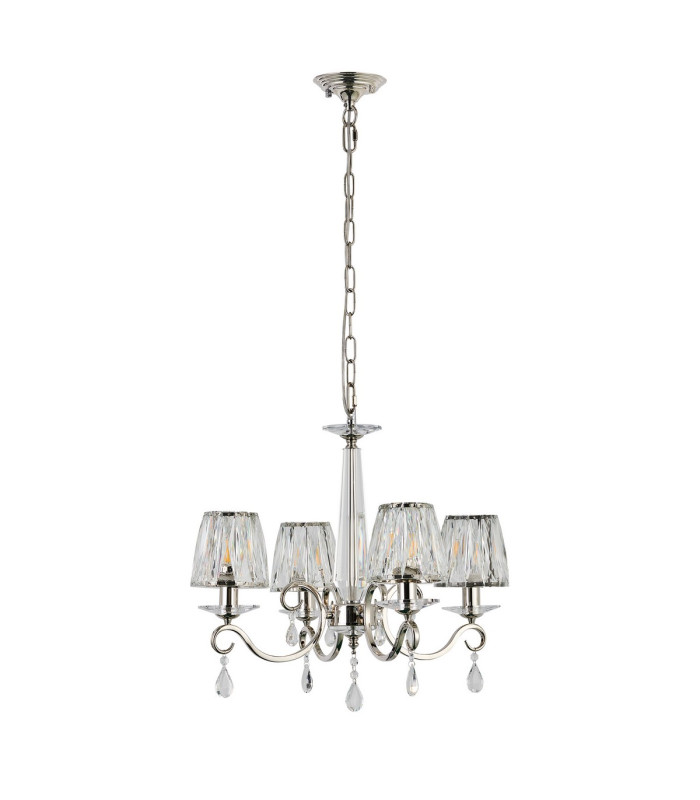 Bush 55cm Pendant 4 Light E14 Polished Nickel/Clear Crystal Shade (A)-4