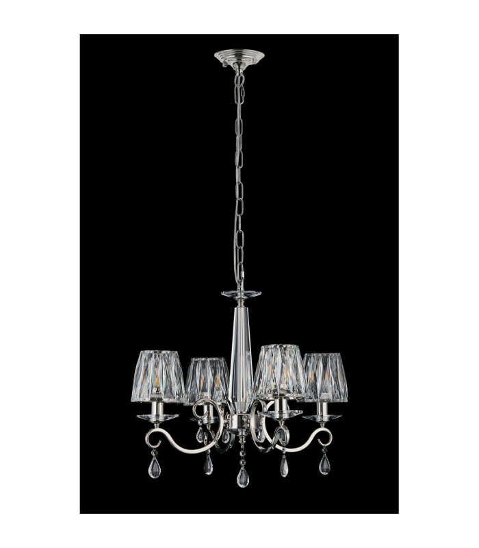 Bush 55cm Pendant 4 Light E14 Polished Nickel/Clear Crystal Shade (A)-8