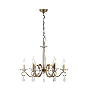 Bush 60cm Pendant WITHOUT SHADE 6 Light E14 Antique Brass/Clear Crystal-1