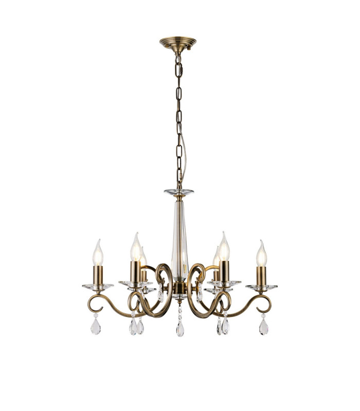 Bush 60cm Pendant WITHOUT SHADE 6 Light E14 Antique Brass/Clear Crystal-1