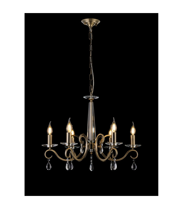 Bush 60cm Pendant WITHOUT SHADE 6 Light E14 Antique Brass/Clear Crystal-3