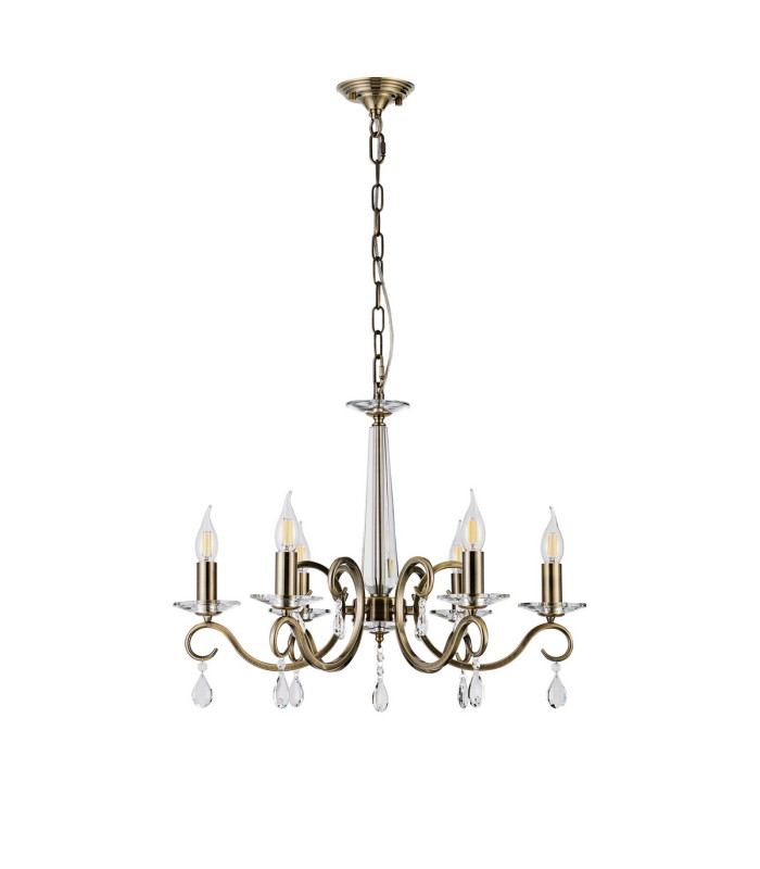 Bush 60cm Pendant WITHOUT SHADE 6 Light E14 Antique Brass/Clear Crystal-4