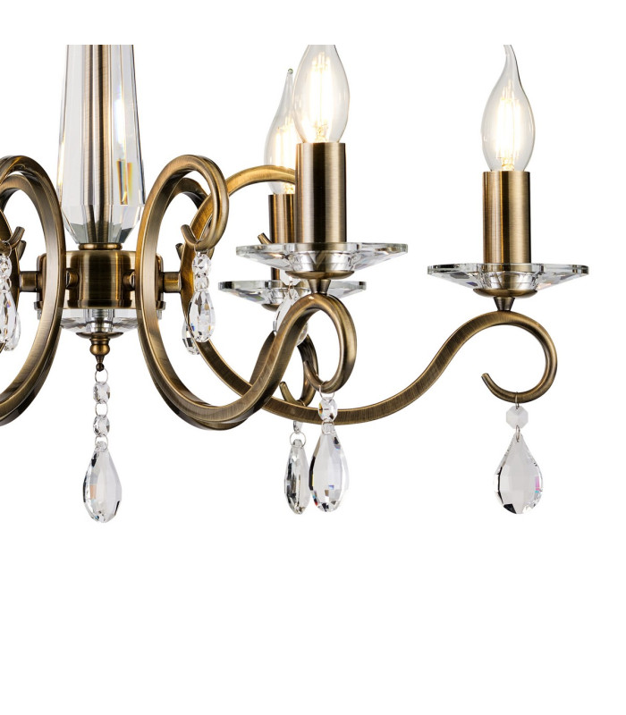 Bush 60cm Pendant WITHOUT SHADE 6 Light E14 Antique Brass/Clear Crystal-7