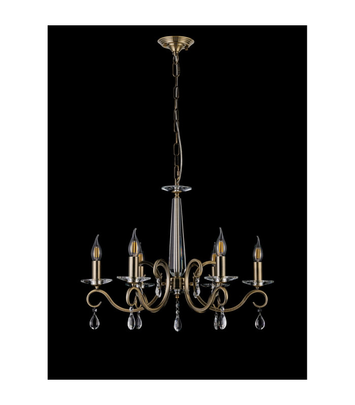 Bush 60cm Pendant WITHOUT SHADE 6 Light E14 Antique Brass/Clear Crystal-8