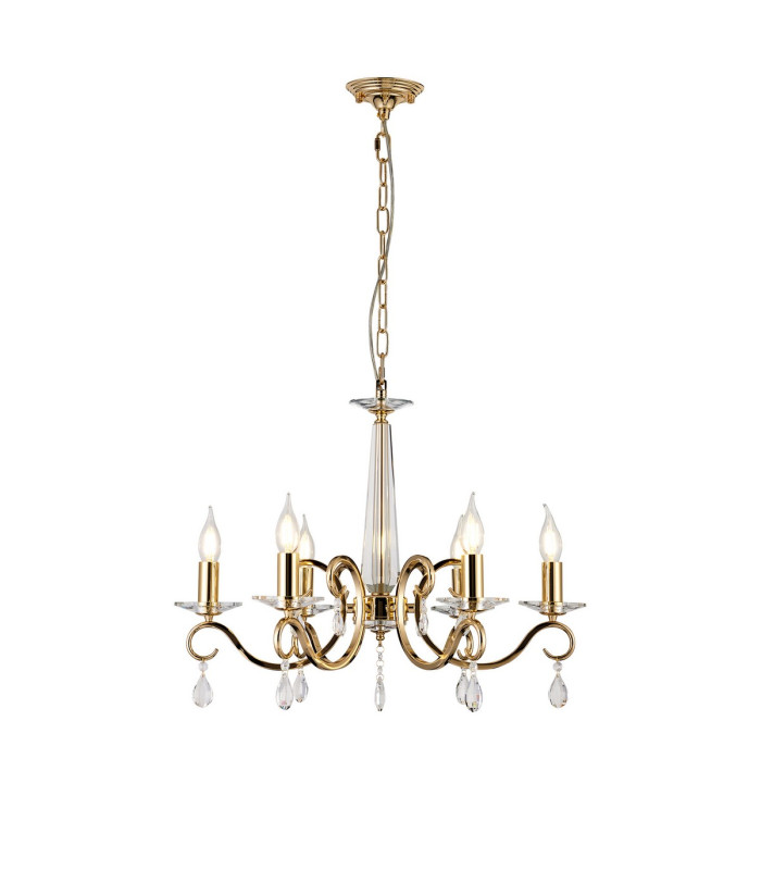 Bush 60cm Pendant WITHOUT SHADE 6 Light E14 French Gold/Clear Crystal-1
