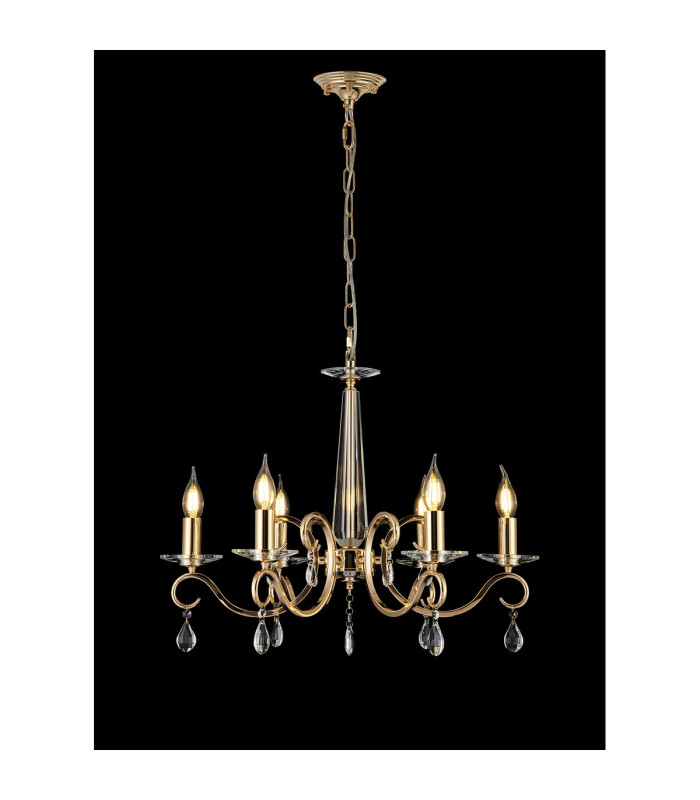 Bush 60cm Pendant WITHOUT SHADE 6 Light E14 French Gold/Clear Crystal-3