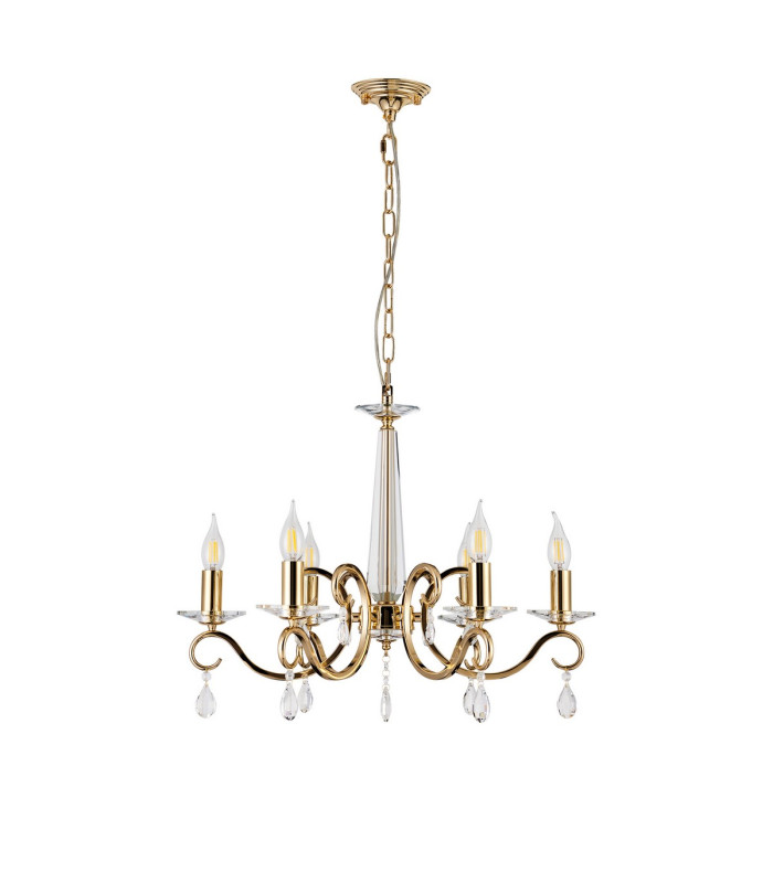 Bush 60cm Pendant WITHOUT SHADE 6 Light E14 French Gold/Clear Crystal-4