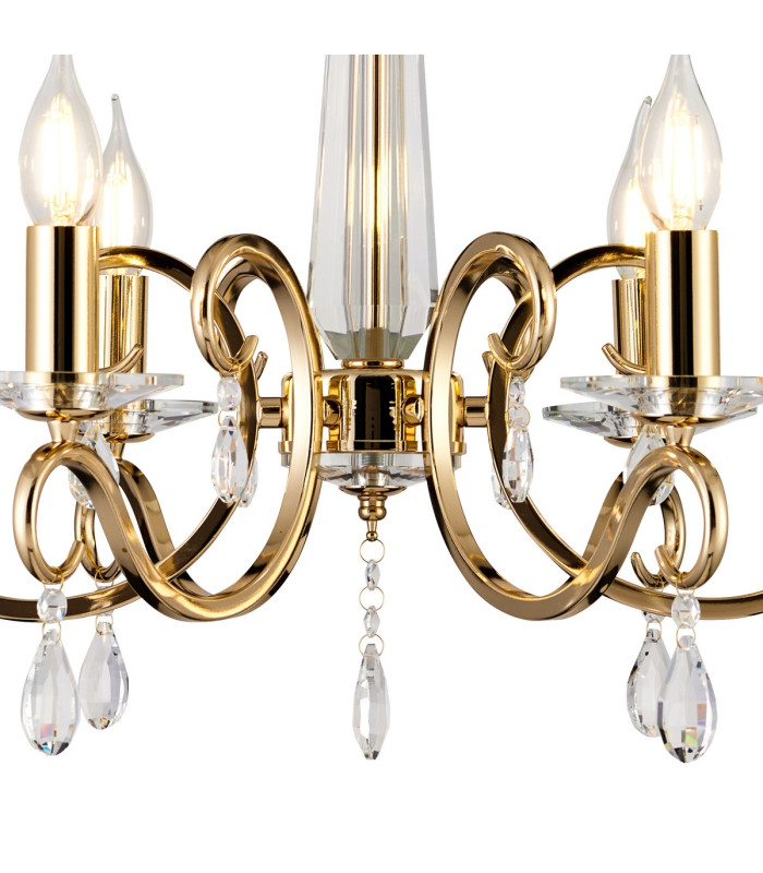 Bush 60cm Pendant WITHOUT SHADE 6 Light E14 French Gold/Clear Crystal-6