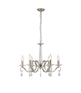 Bush 60.5cm Pendant WITHOUT SHADE 6 Light E14 Polished Nickel/Clear Crystal-1