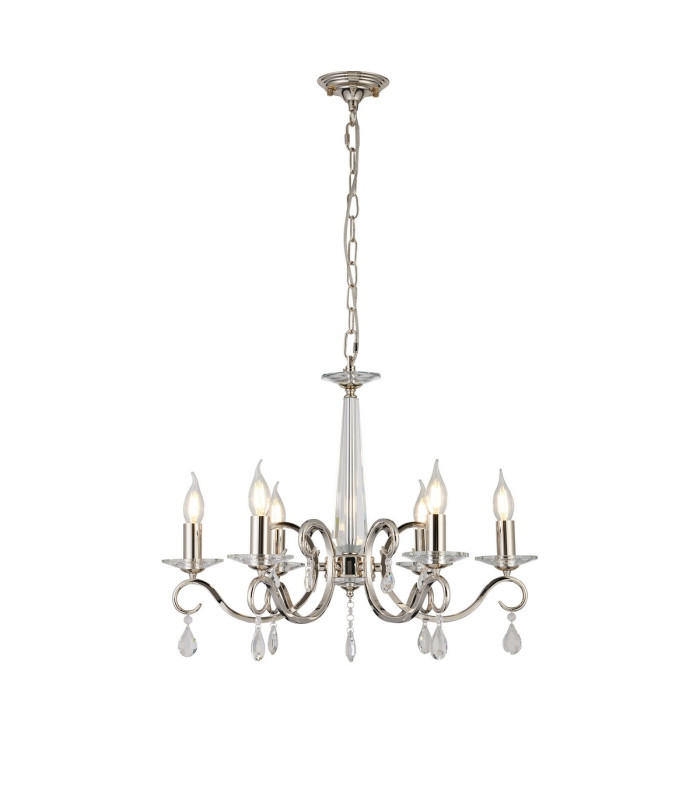 Bush 60.5cm Pendant WITHOUT SHADE 6 Light E14 Polished Nickel/Clear Crystal-1