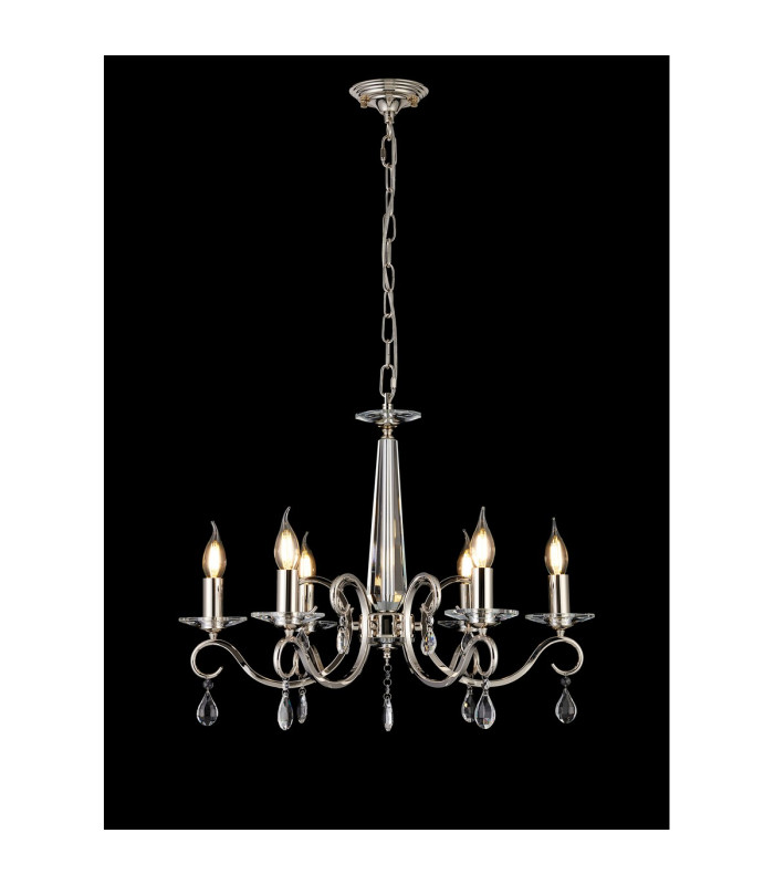 Bush 60.5cm Pendant WITHOUT SHADE 6 Light E14 Polished Nickel/Clear Crystal-3