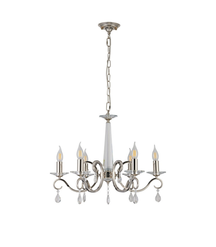 Bush 60.5cm Pendant WITHOUT SHADE 6 Light E14 Polished Nickel/Clear Crystal-4