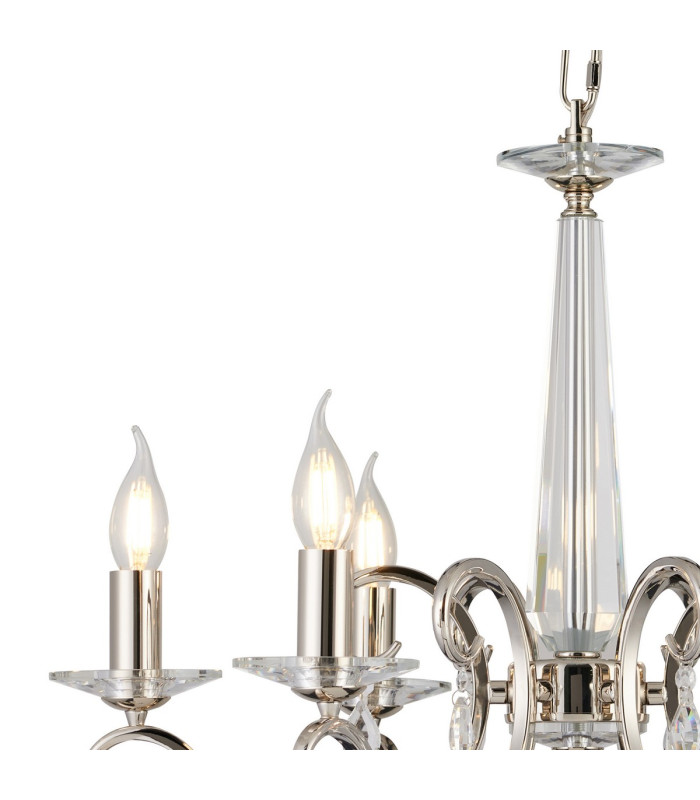 Bush 60.5cm Pendant WITHOUT SHADE 6 Light E14 Polished Nickel/Clear Crystal-6