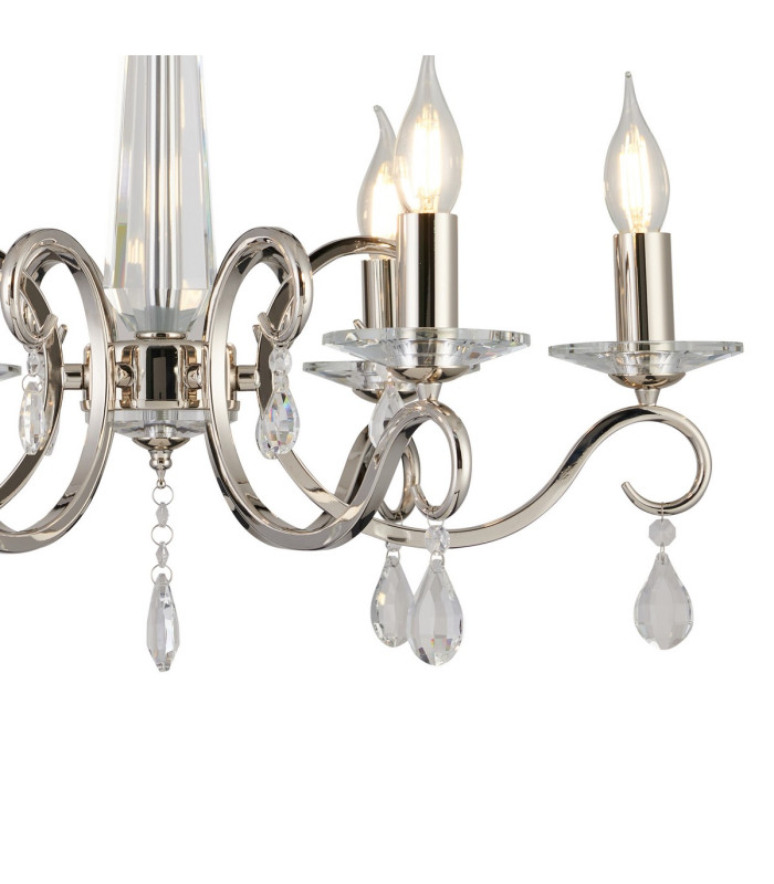 Bush 60.5cm Pendant WITHOUT SHADE 6 Light E14 Polished Nickel/Clear Crystal-7