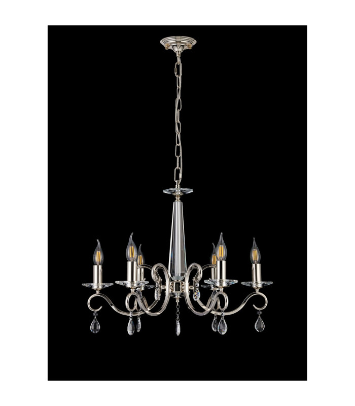 Bush 60.5cm Pendant WITHOUT SHADE 6 Light E14 Polished Nickel/Clear Crystal-8