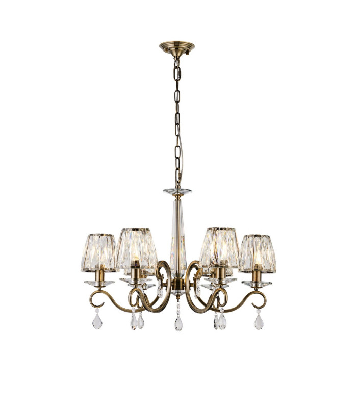 Bush 63cm Pendant 6 Light E14 Antique Brass/Clear Crystal Shade (A)-1