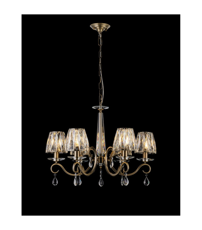 Bush 63cm Pendant 6 Light E14 Antique Brass/Clear Crystal Shade (A)-3