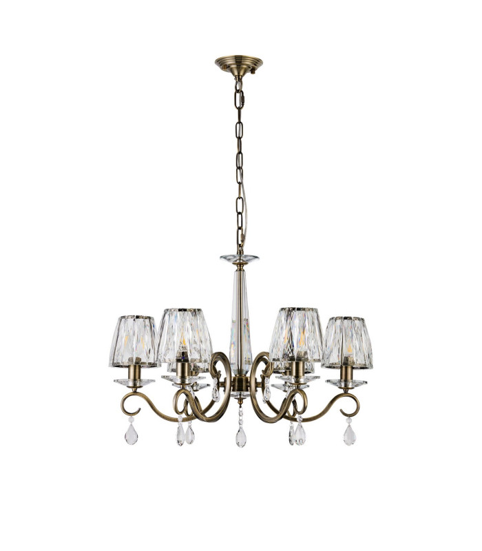 Bush 63cm Pendant 6 Light E14 Antique Brass/Clear Crystal Shade (A)-4