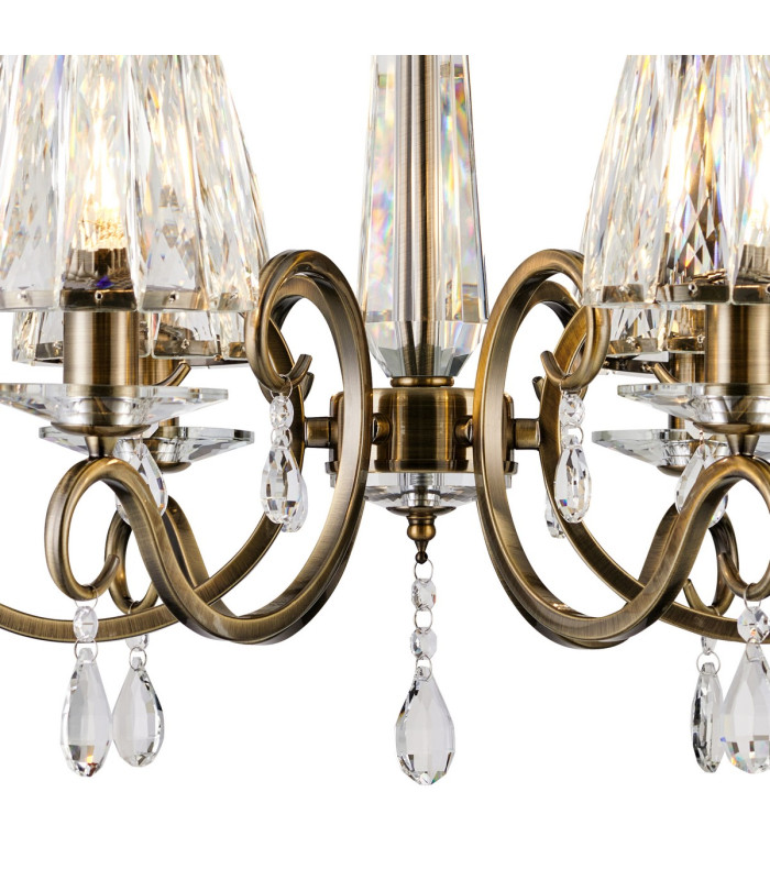 Bush 63cm Pendant 6 Light E14 Antique Brass/Clear Crystal Shade (A)-5