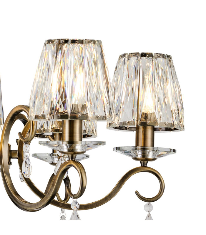 Bush 63cm Pendant 6 Light E14 Antique Brass/Clear Crystal Shade (A)-6