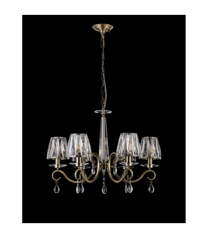 Bush 63cm Pendant 6 Light E14 Antique Brass/Clear Crystal Shade (A)-8