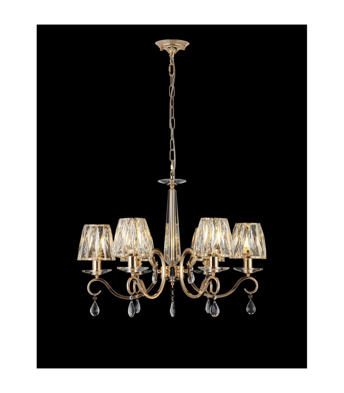Bush 63cm Pendant 6 Light E14 French Gold/Clear Crystal Shade (A)-3