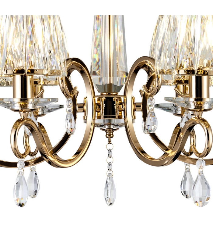 Bush 63cm Pendant 6 Light E14 French Gold/Clear Crystal Shade (A)-6