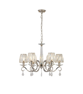 Bush 63cm Pendant 6 Light E14 Polished Nickel/Clear Crystal Shade (A)-1