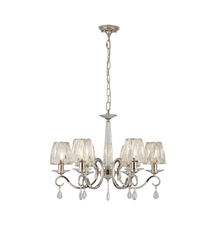 Bush 63cm Pendant 6 Light E14 Polished Nickel/Clear Crystal Shade (A)-1