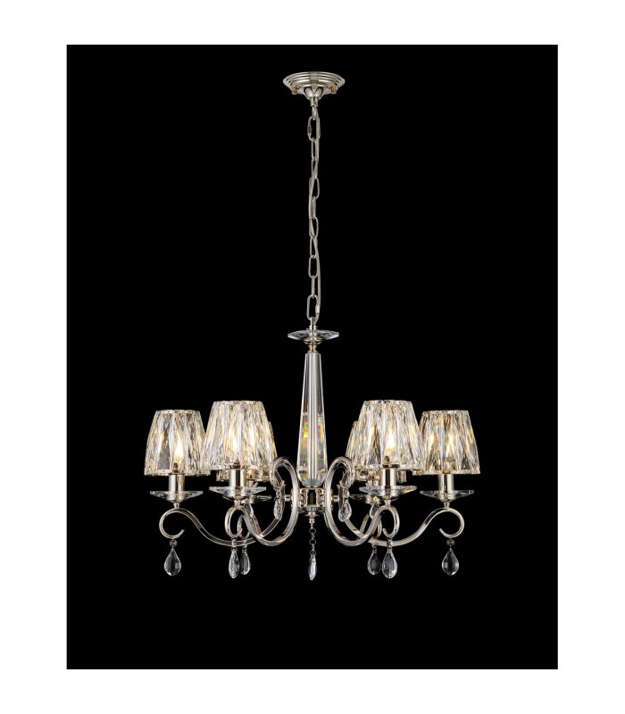 Bush 63cm Pendant 6 Light E14 Polished Nickel/Clear Crystal Shade (A)-3