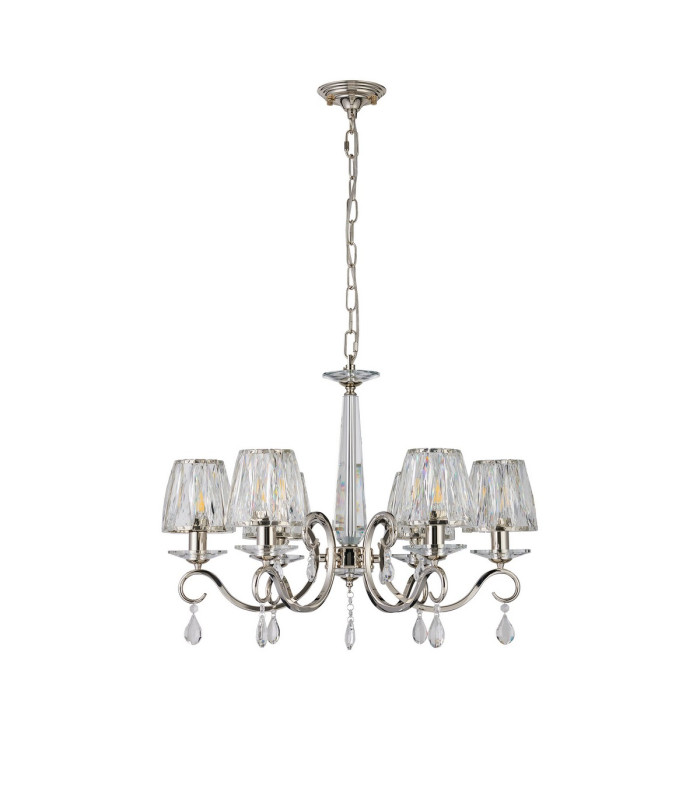 Bush 63cm Pendant 6 Light E14 Polished Nickel/Clear Crystal Shade (A)-4