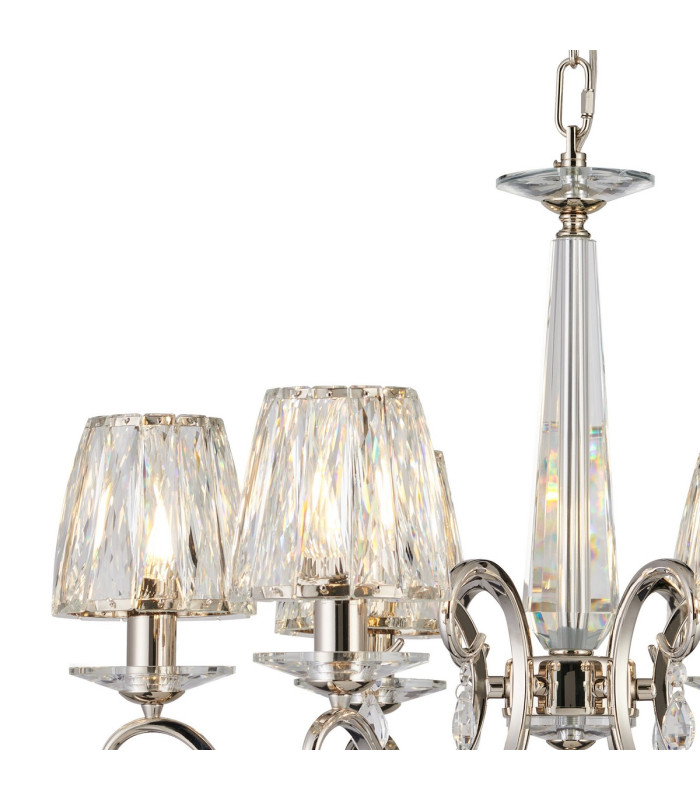 Bush 63cm Pendant 6 Light E14 Polished Nickel/Clear Crystal Shade (A)-6