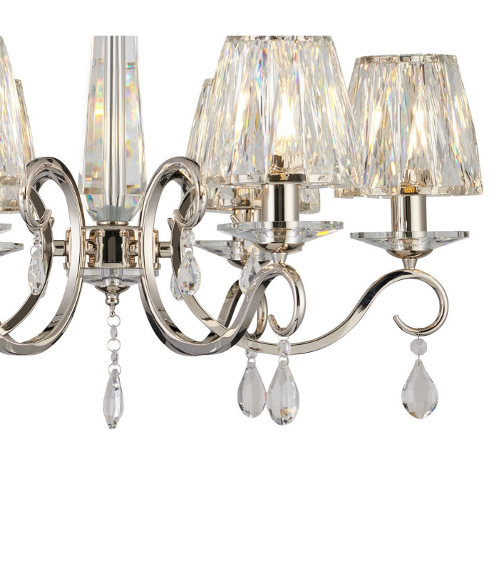 Bush 63cm Pendant 6 Light E14 Polished Nickel/Clear Crystal Shade (A)-7