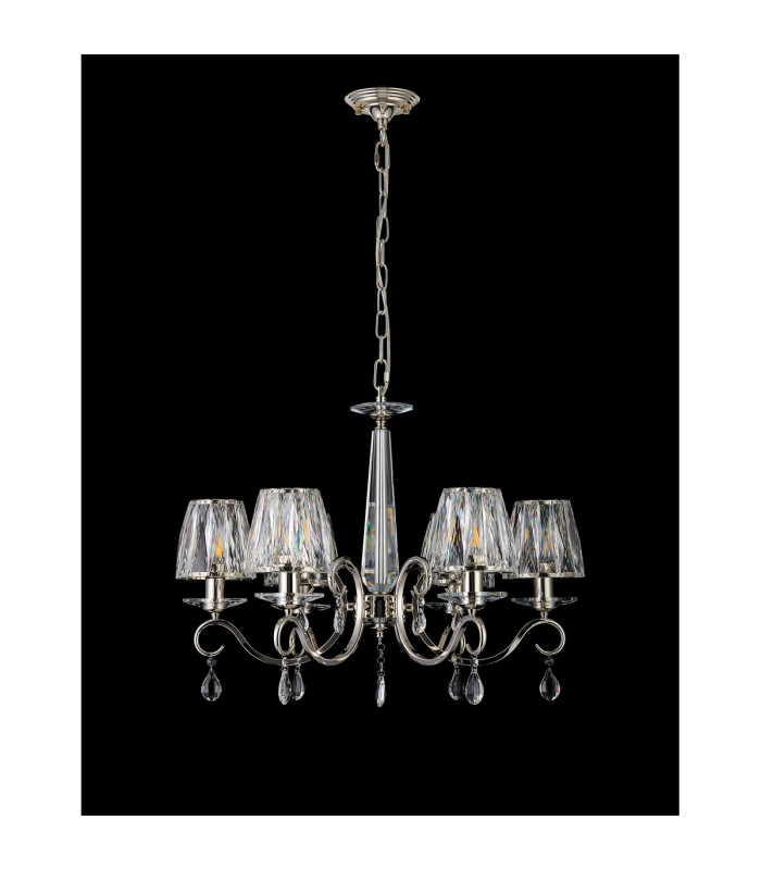 Bush 63cm Pendant 6 Light E14 Polished Nickel/Clear Crystal Shade (A)-8