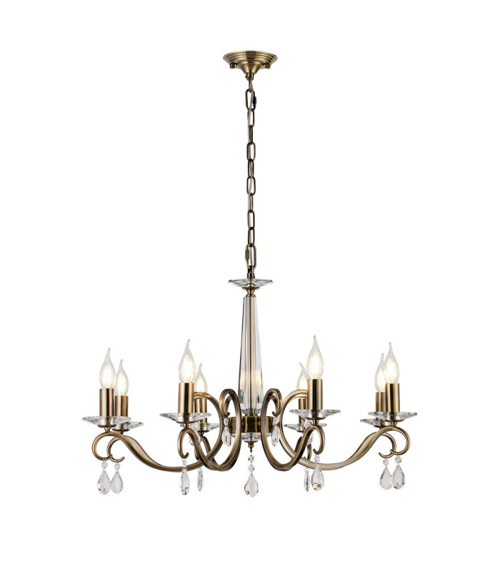 Bush 72cm Pendant WITHOUT SHADE 8 Light E14 Antique Brass/Clear Crystal-1