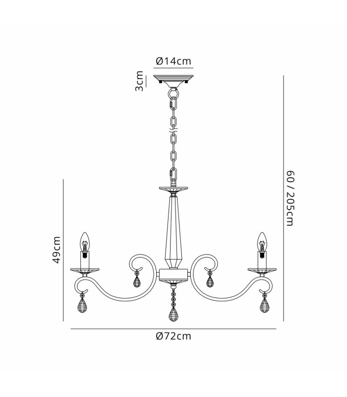Bush 72cm Pendant WITHOUT SHADE 8 Light E14 Antique Brass/Clear Crystal-2