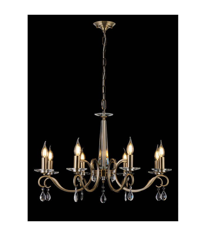 Bush 72cm Pendant WITHOUT SHADE 8 Light E14 Antique Brass/Clear Crystal-3