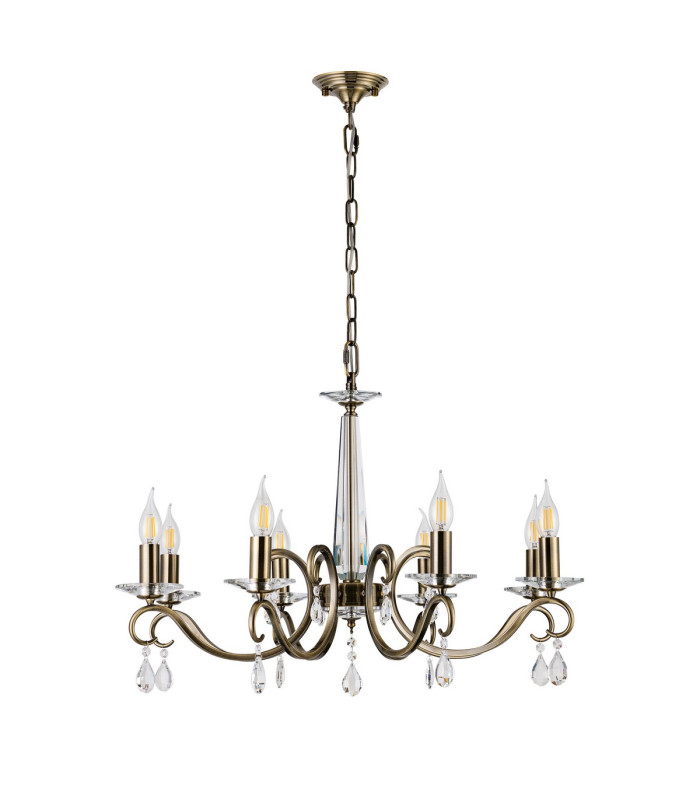 Bush 72cm Pendant WITHOUT SHADE 8 Light E14 Antique Brass/Clear Crystal-6