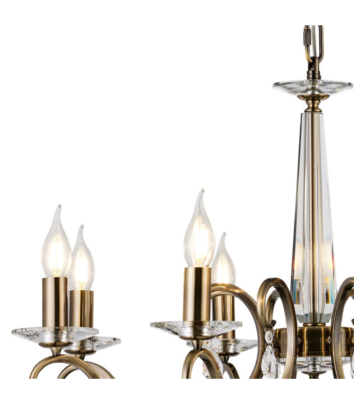 Bush 72cm Pendant WITHOUT SHADE 8 Light E14 Antique Brass/Clear Crystal-8