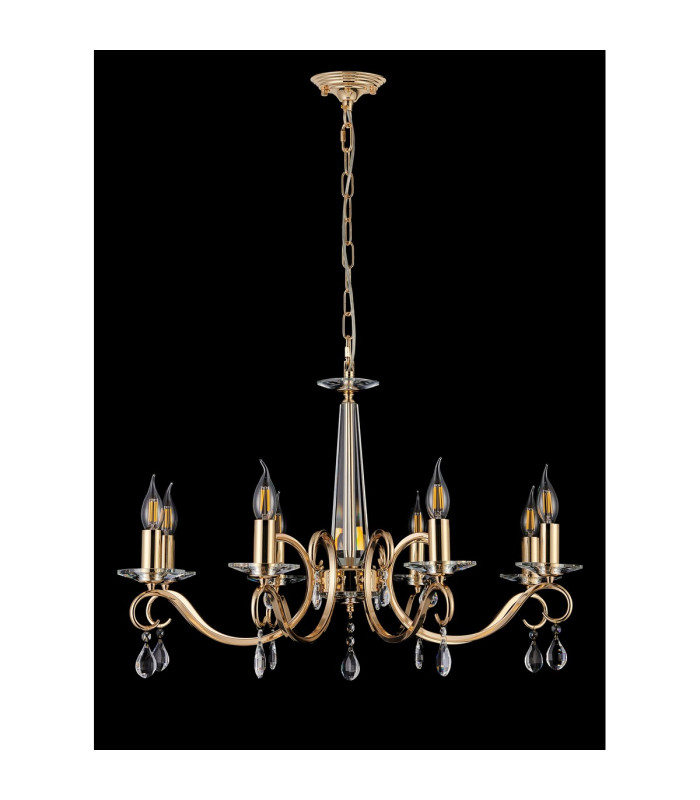 Bush 72cm Pendant WITHOUT SHADE 8 Light E14 French Gold/Clear Crystal-8