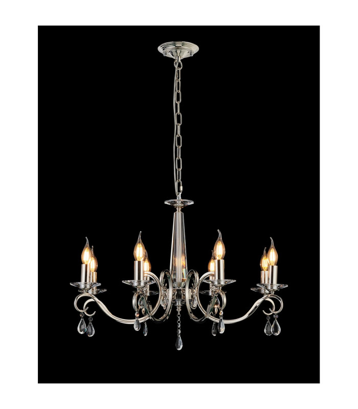 Bush 72cm Pendant WITHOUT SHADE 8 Light E14 Polished Nickel/Clear Crystal-3