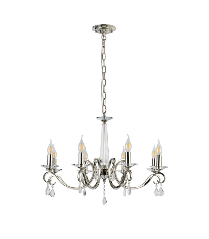 Bush 72cm Pendant WITHOUT SHADE 8 Light E14 Polished Nickel/Clear Crystal-4