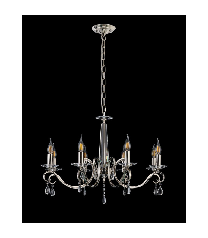 Bush 72cm Pendant WITHOUT SHADE 8 Light E14 Polished Nickel/Clear Crystal-8