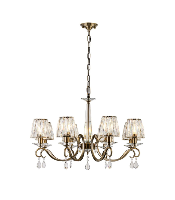 Bush 75cm Pendant 8 Light E14 Antique Brass/Clear Crystal Shade (A)-1