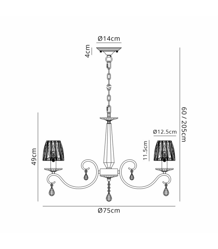 Bush 75cm Pendant 8 Light E14 Antique Brass/Clear Crystal Shade (A)-2