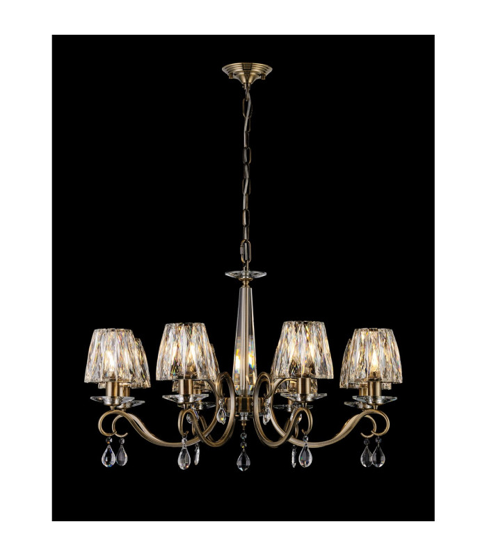 Bush 75cm Pendant 8 Light E14 Antique Brass/Clear Crystal Shade (A)-3