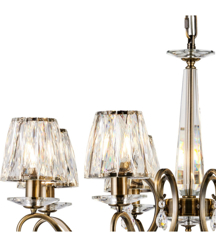Bush 75cm Pendant 8 Light E14 Antique Brass/Clear Crystal Shade (A)-7