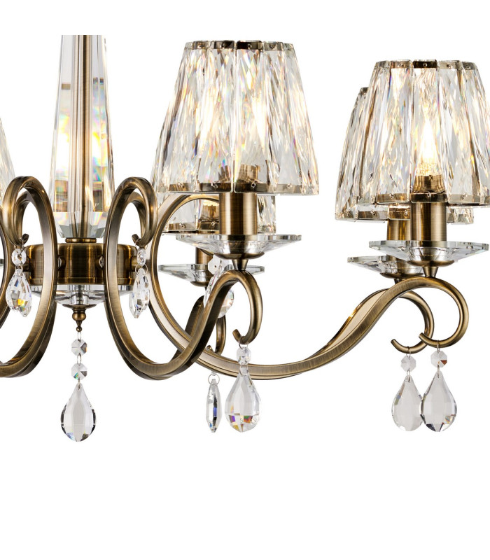 Bush 75cm Pendant 8 Light E14 Antique Brass/Clear Crystal Shade (A)-8