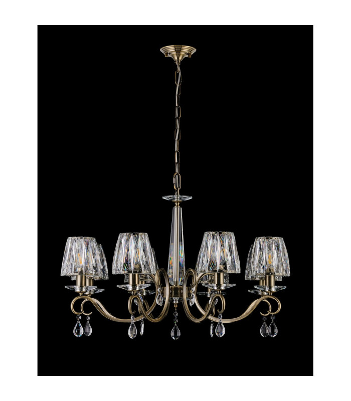Bush 75cm Pendant 8 Light E14 Antique Brass/Clear Crystal Shade (A)-9