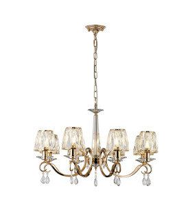Bush 75cm Pendant 8 Light E14 French Gold/Clear Crystal Shade (A)-1